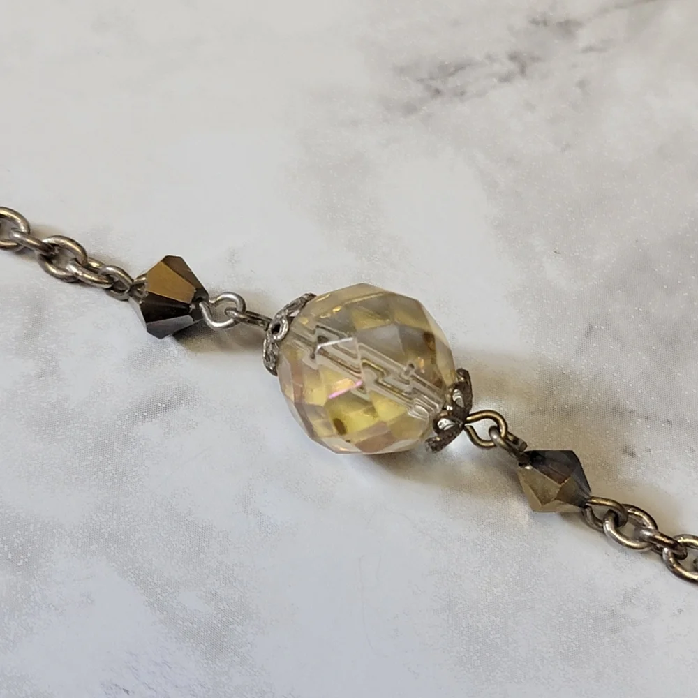 VTG Y2K Yellow Bead Station Necklace‎ Aurora Borealis 60